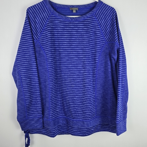 NWOT Talbots Women's Blue Striped Long Sleeve Drawstring Hem Poly Cotton Large - Picture 1 of 9